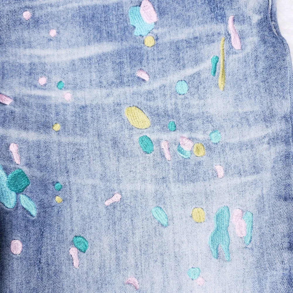 Serenade Mens Light Wash Paint Splatter Embroidered Slim Fit Jeans Blue 42